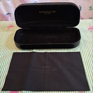EUC Coach Black Leather Unisex Hard Shell Sunglass Eye Glasses Case w/ Cloth
